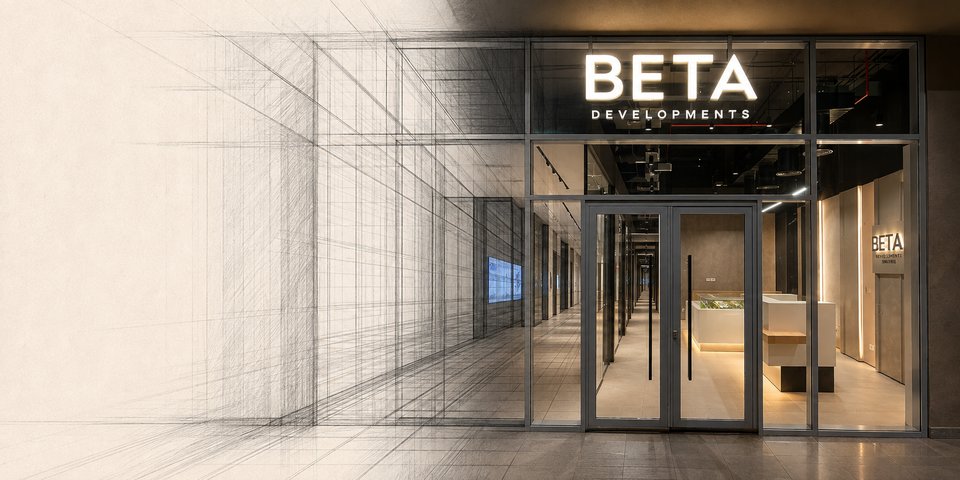 Beta Developments · Sales Office — project from the UPSCALE company profile.